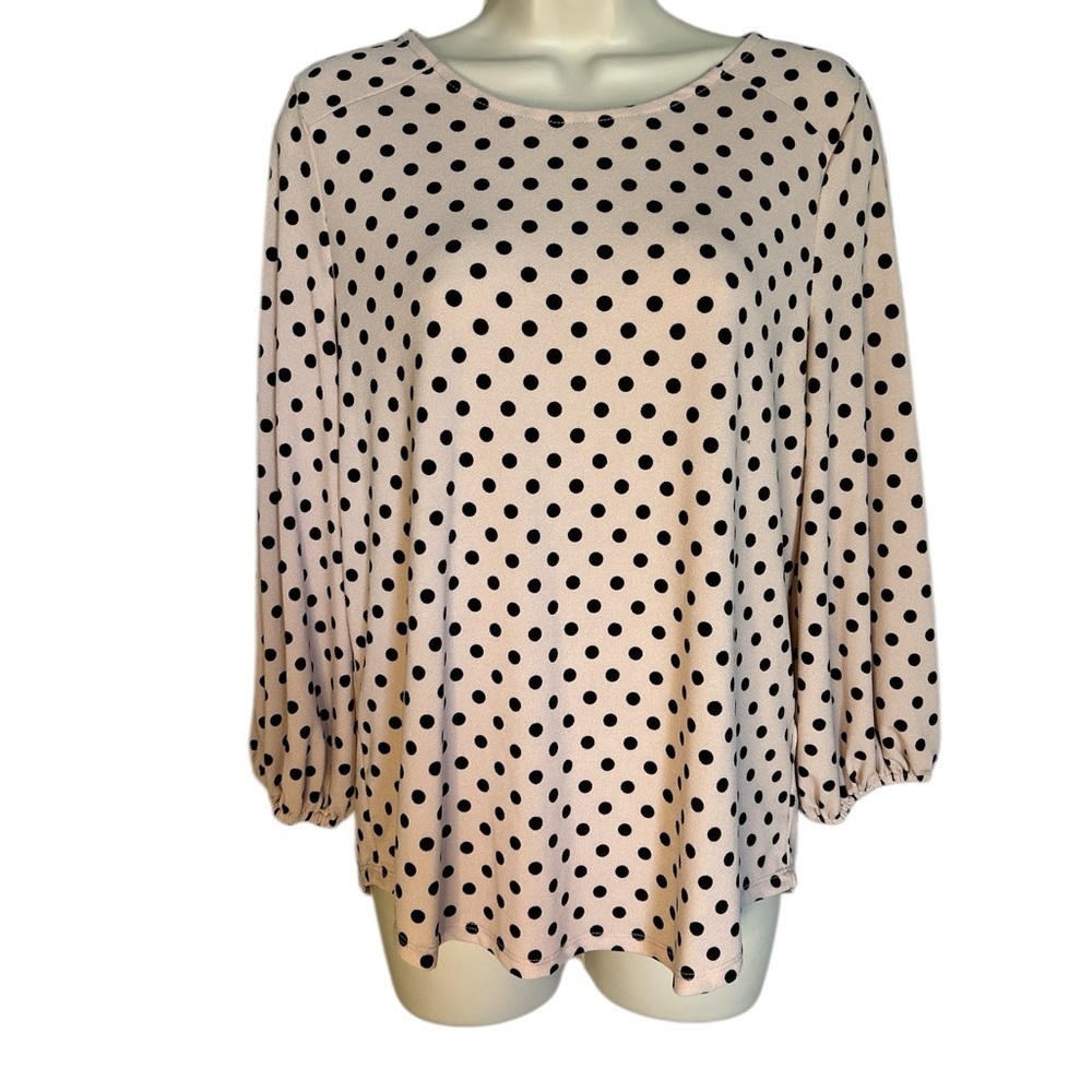 Adrianna Papell Light Pink and Black Relaxed Blouse with 3/4 sleeves